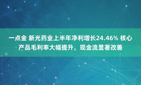 一点金 新光药业上半年净利增长24.46% 核心产品毛利率大幅提升，现金流显著改善